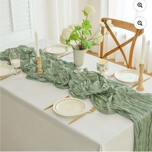 11 Cheesecloth Table Runners 35x120 Inches 7 Ivory and 4 green